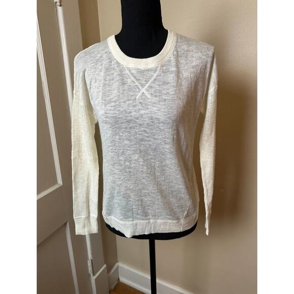 SO Cream Pullover Sweater Long Sleeve Crewneck Open Knit Light Shirt XS - Picture 1 of 4